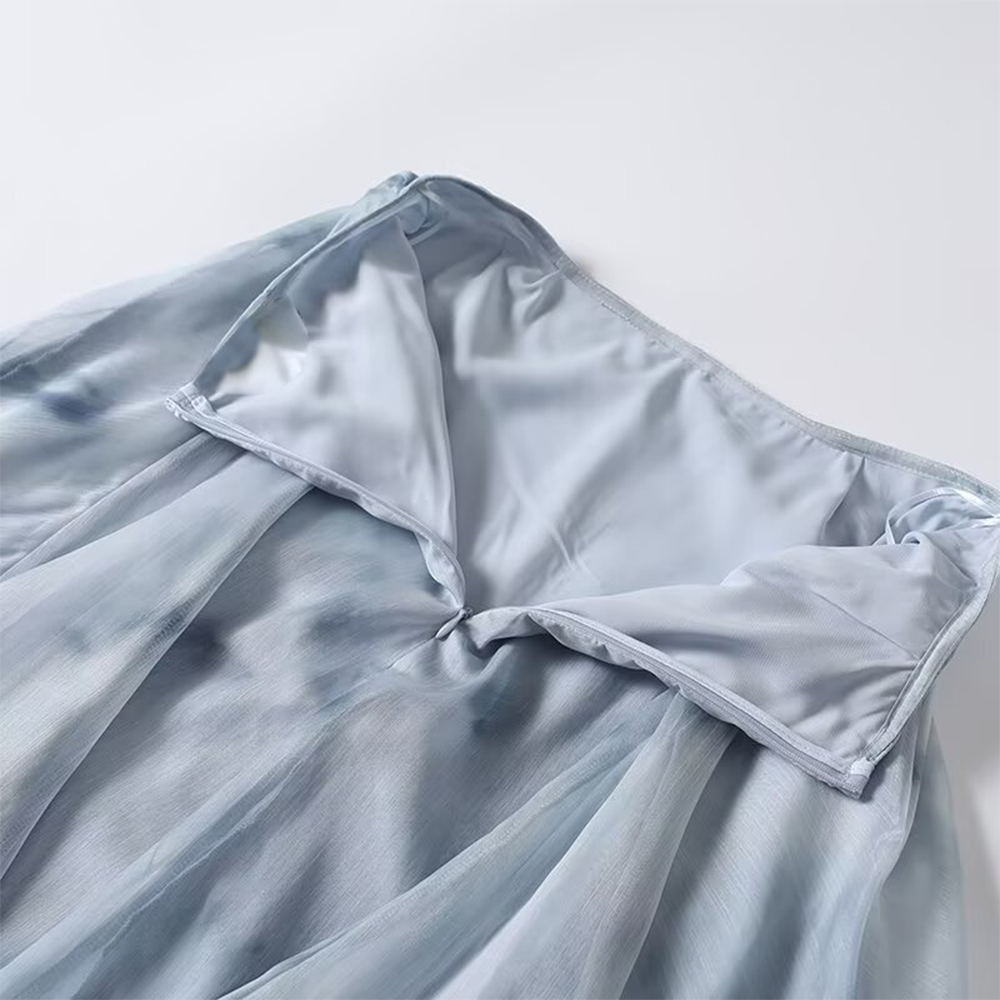 Women's ruffled hem draped printed MIDI skirt