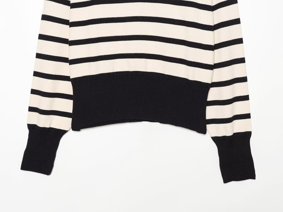 Women's soft textured zipper striped knitted sweater