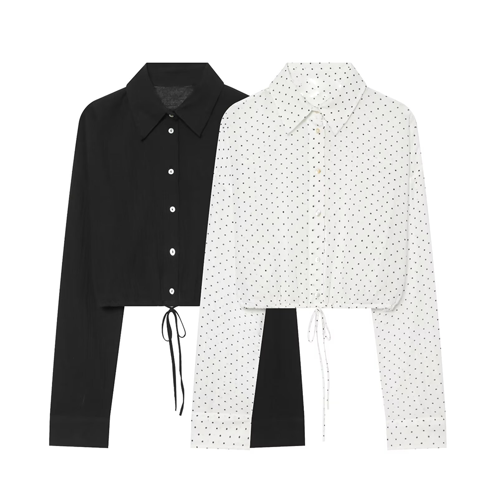 Women's short lapel polka dot shirt