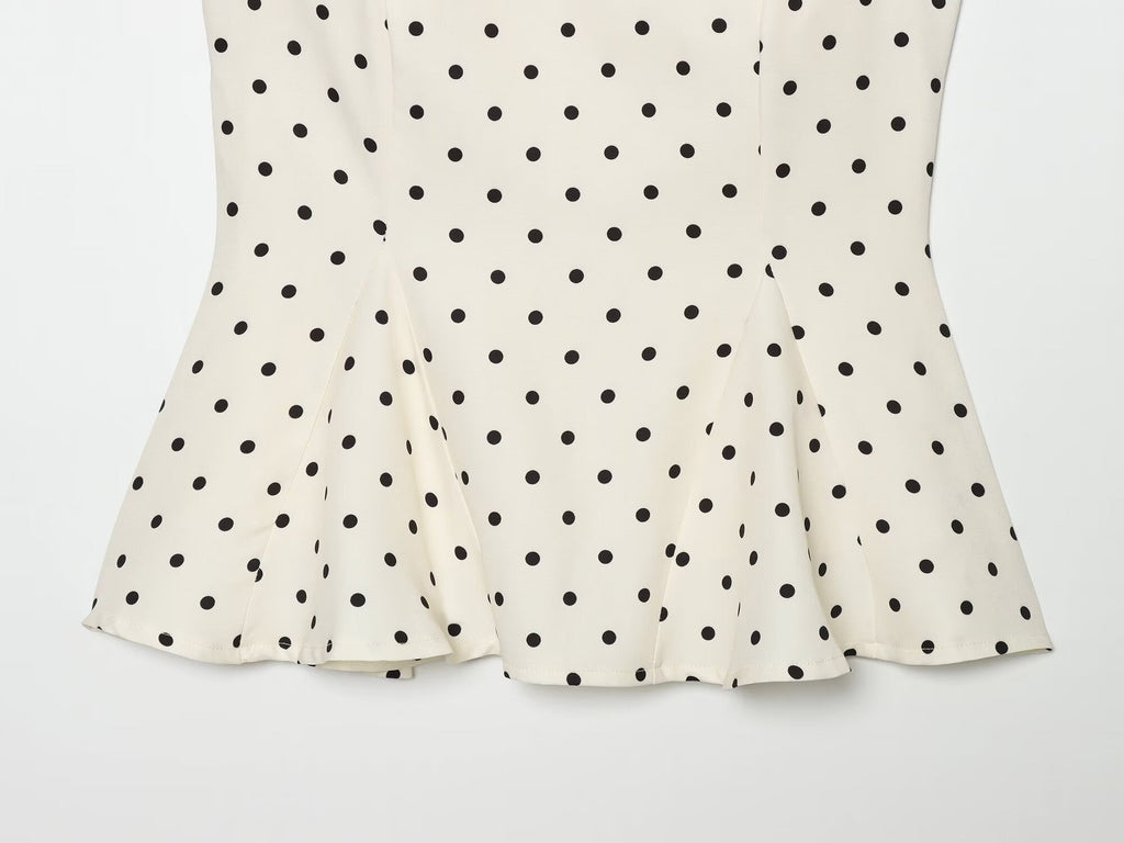 Women's ruffled hem polka dot sleeveless top