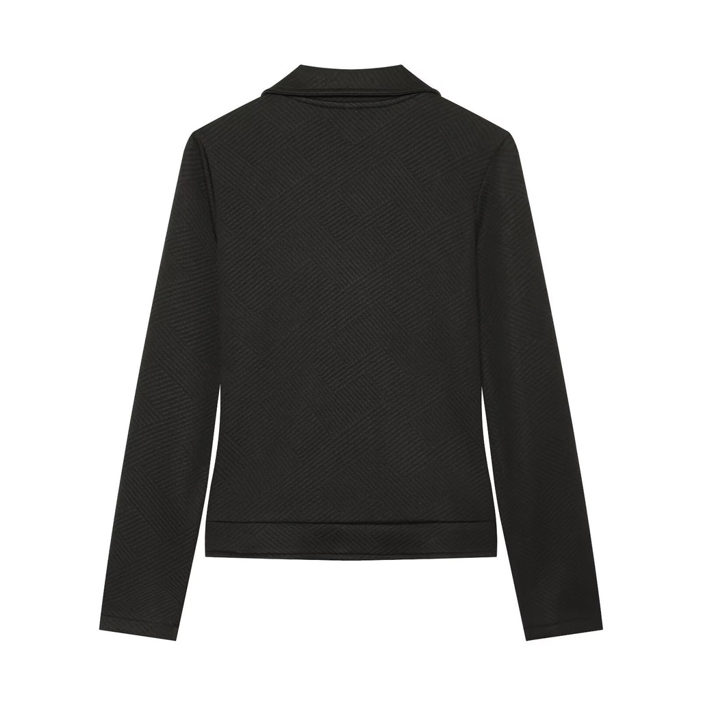 Women's diagonal zipper button decoration casual jacket