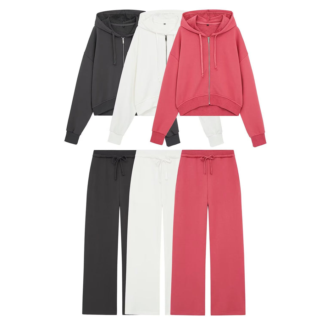 suit Women's 2 pieces Short lace up hooded sweatshirt+Pants