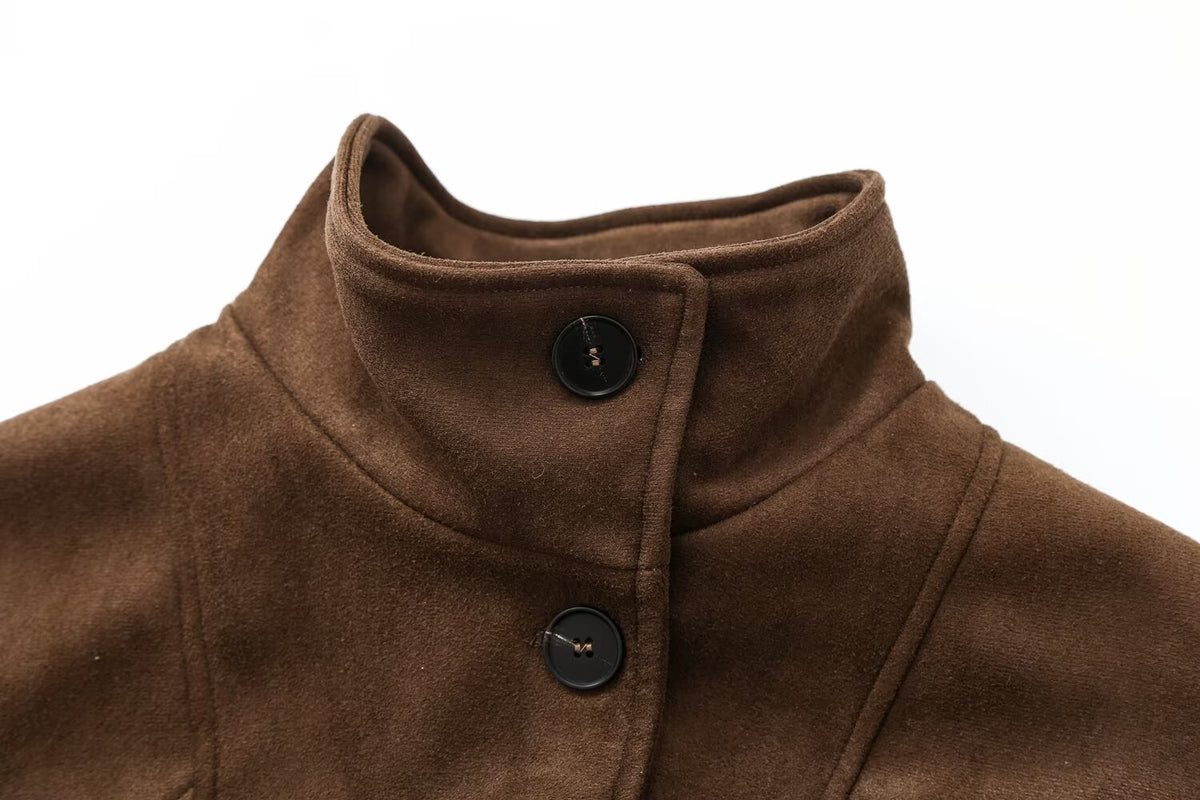 Women's with belt suede textured jacket Coat
