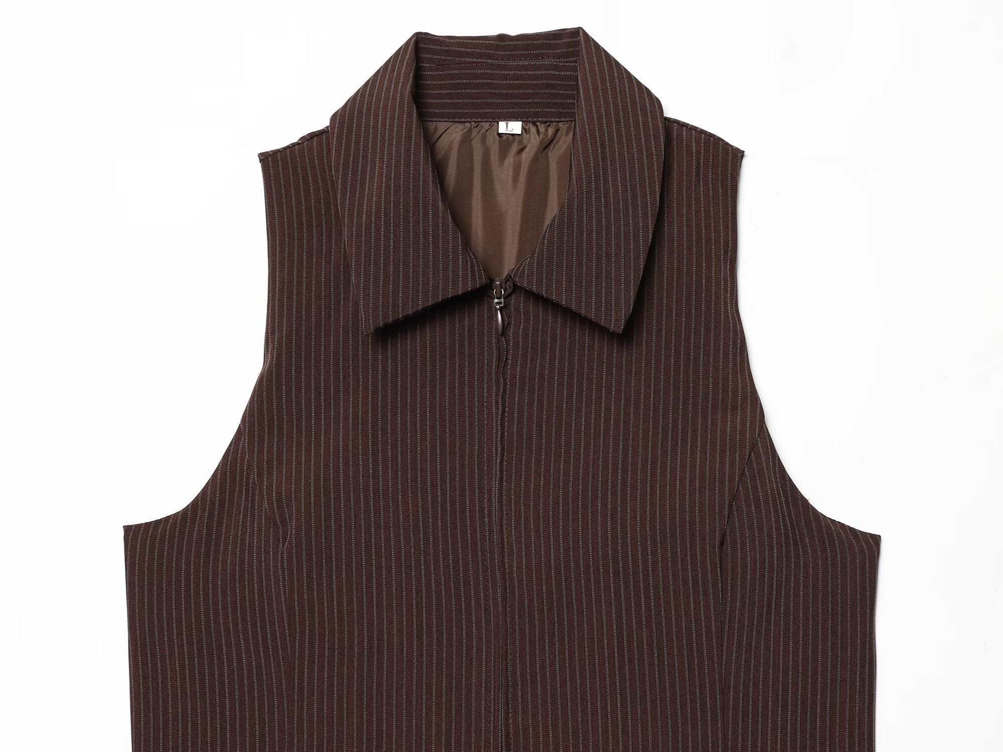 suit Women's 2 pieces sleeveless lapel striped zipper vest+Pants