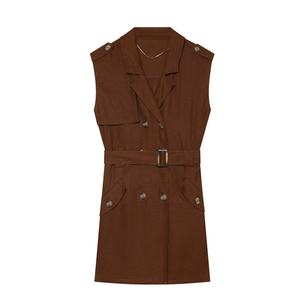 Women's With Belt sleeveless linen blend dress
