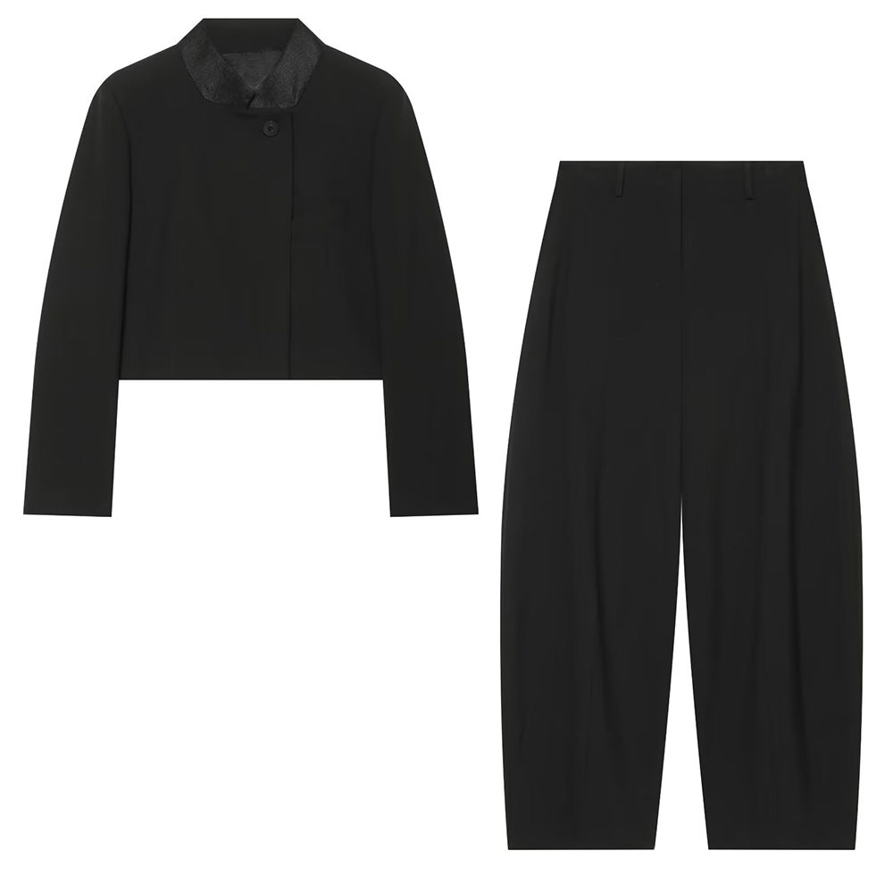 suit Women's 2 pieces short standing collar Blazer Coat +Pants
