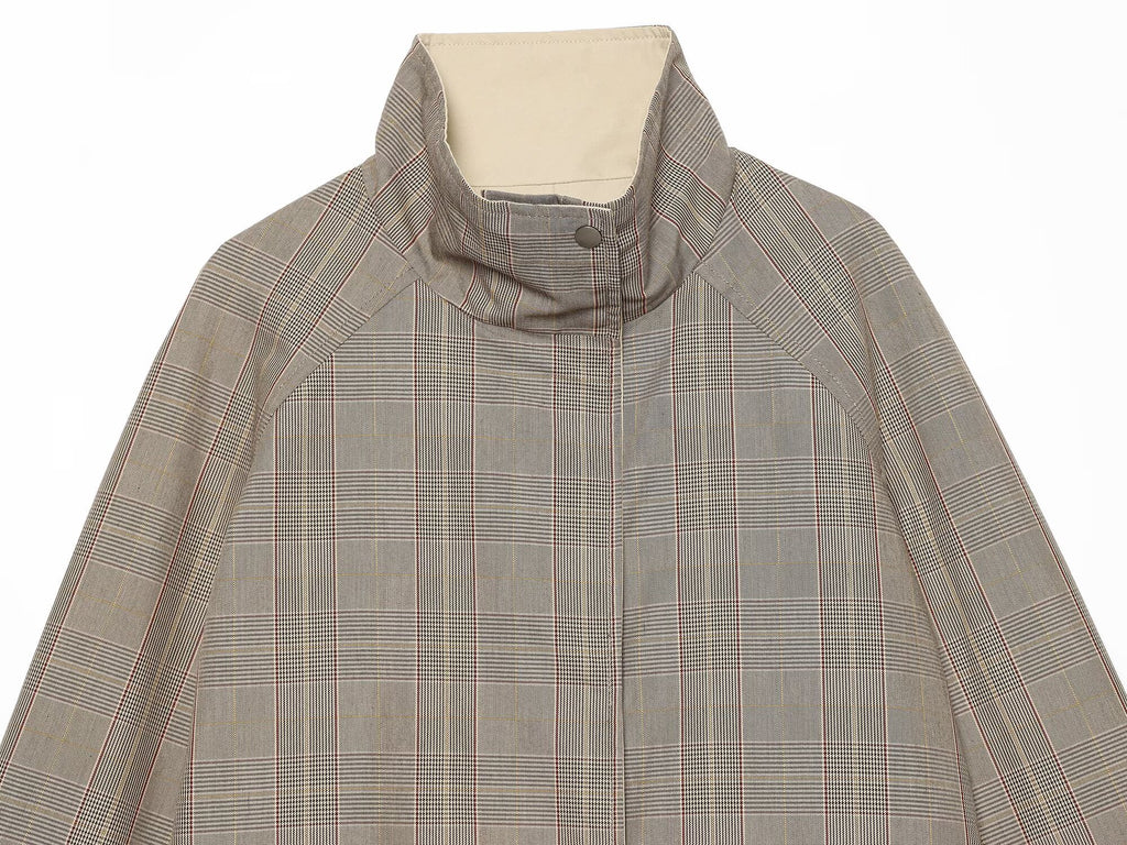Women's double-sided wear short plaid windbreaker Coat