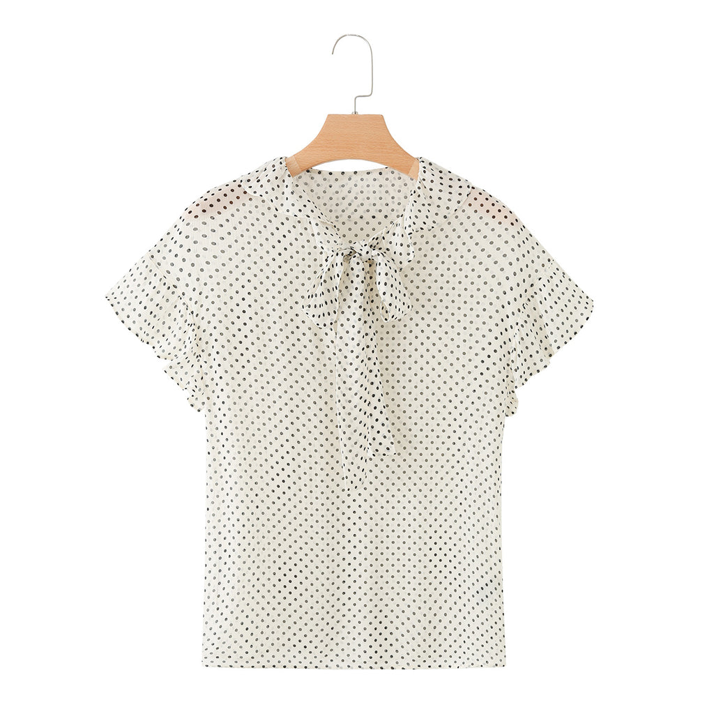 Women's bow decoration polka dot shirt