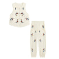 suit Women's 2 pieces embroidered vest style top+lantern pants