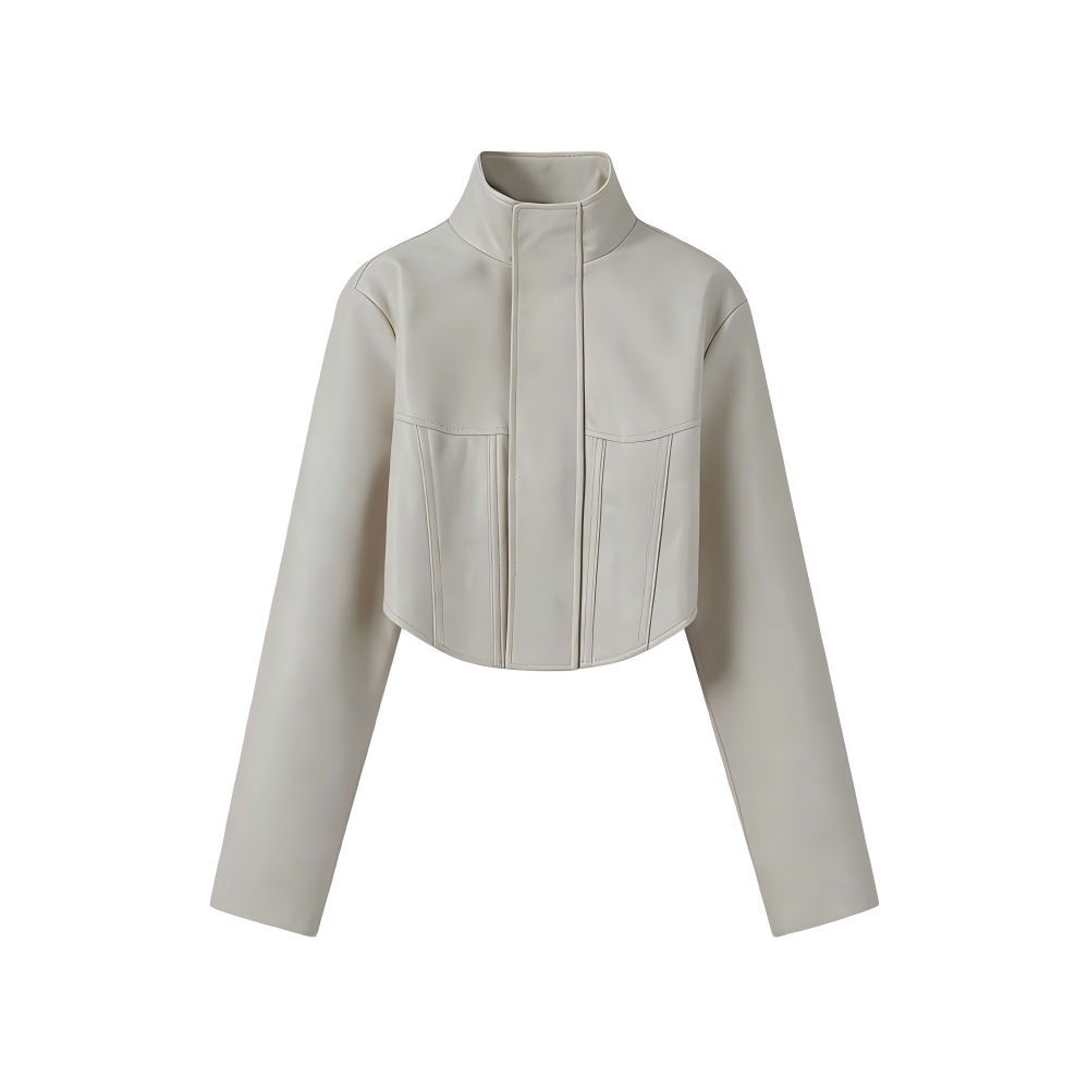 2026 Women's slim stand collar PU leather jacket