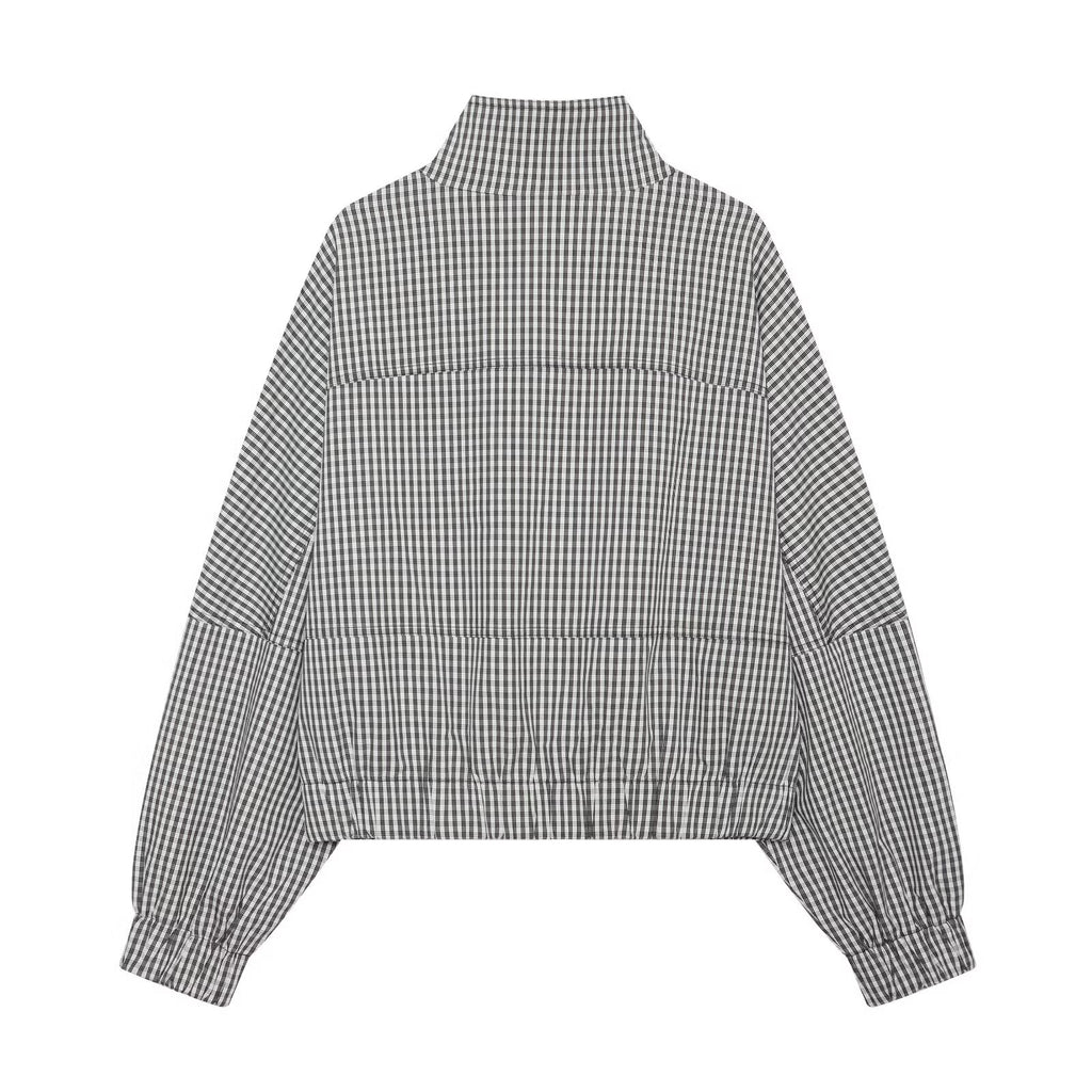 Women's contrasting plaid stand collar Coat