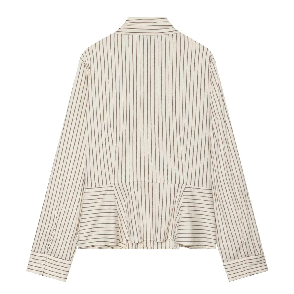 Women's bow decoration stand collar striped shirt