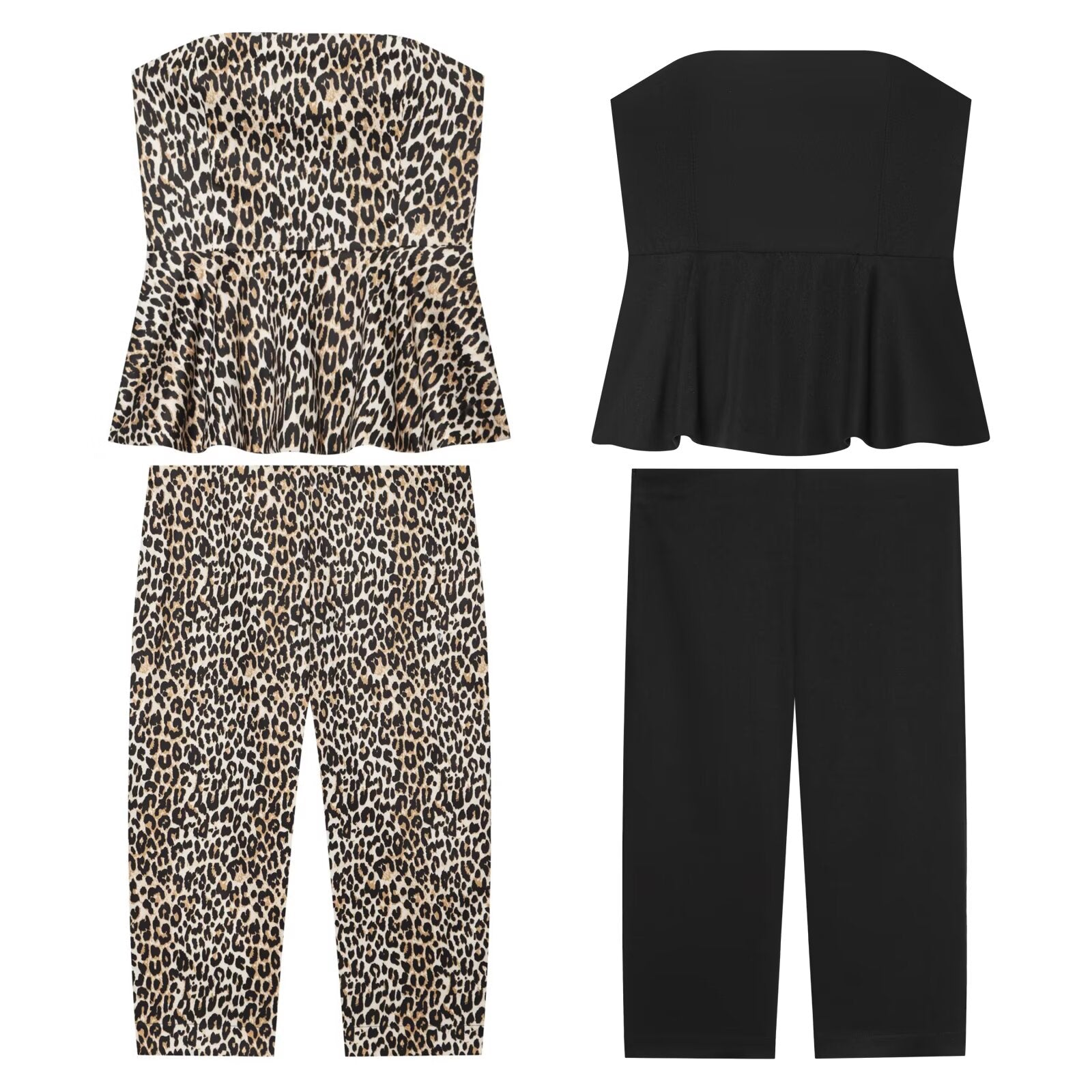 suit Women's 2 pieces printed striped strapless elastic top+Pants