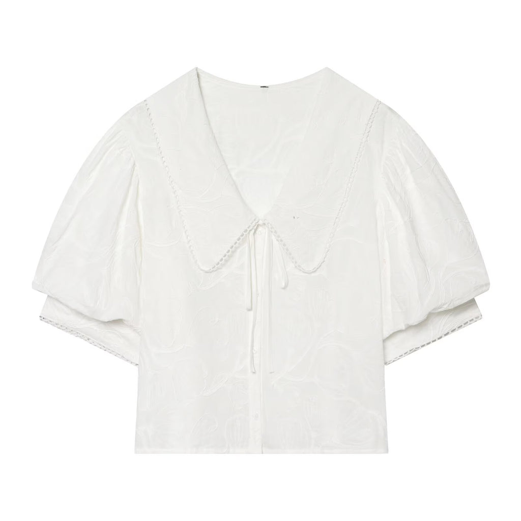 Women's Small Round Lapel Lace up Shirt