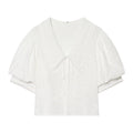Women's Small Round Lapel Lace up Shirt