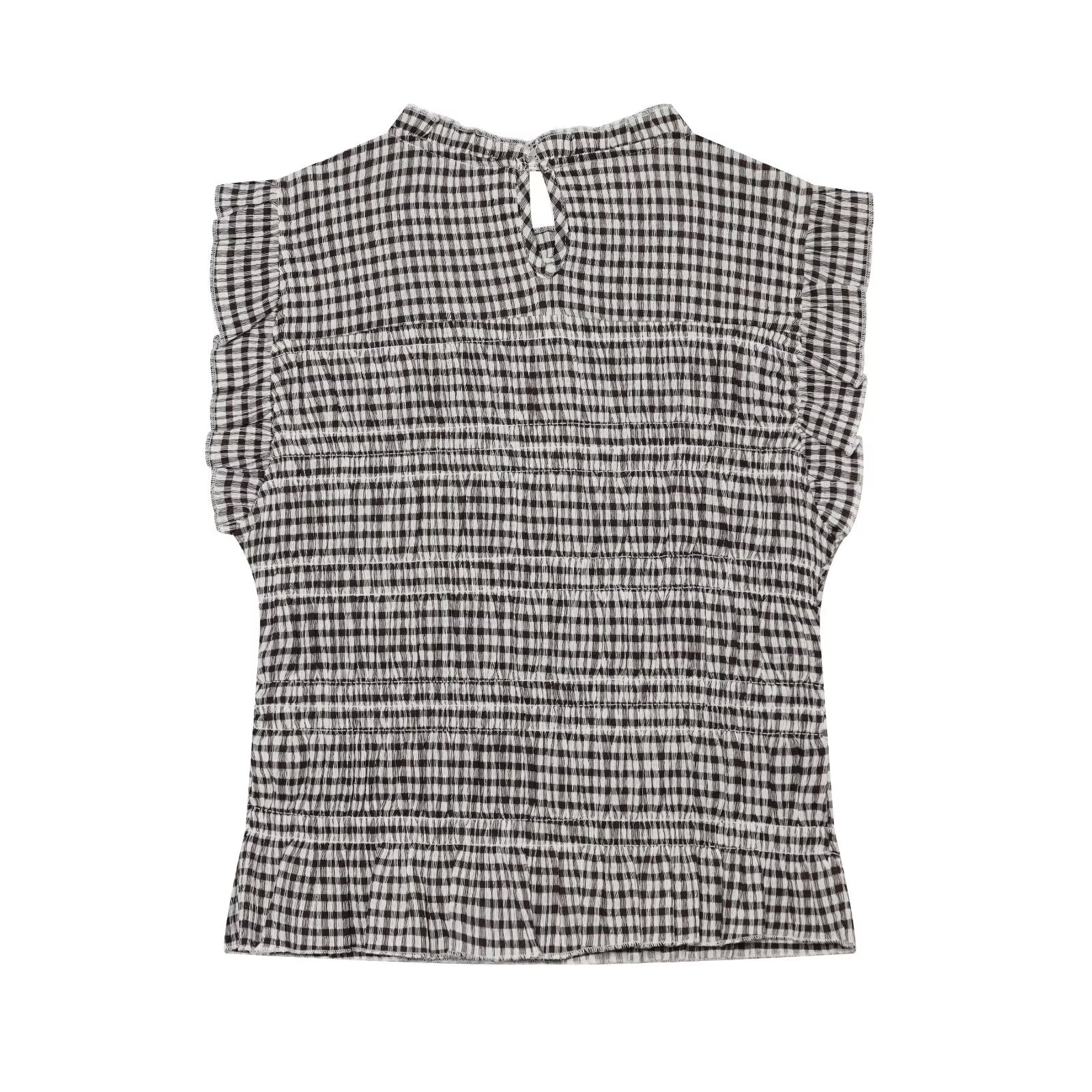 Women's short honeycomb plaid top