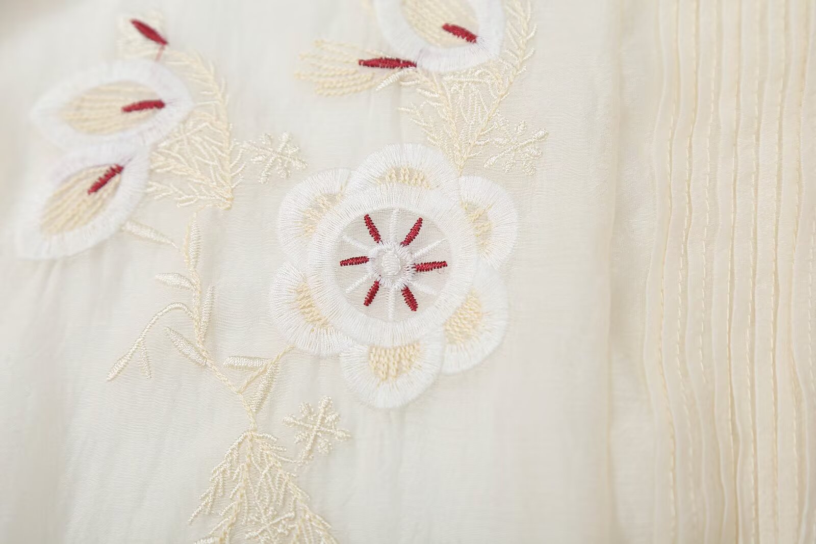 Women's floral embroidery transparent stiff yarn shirt
