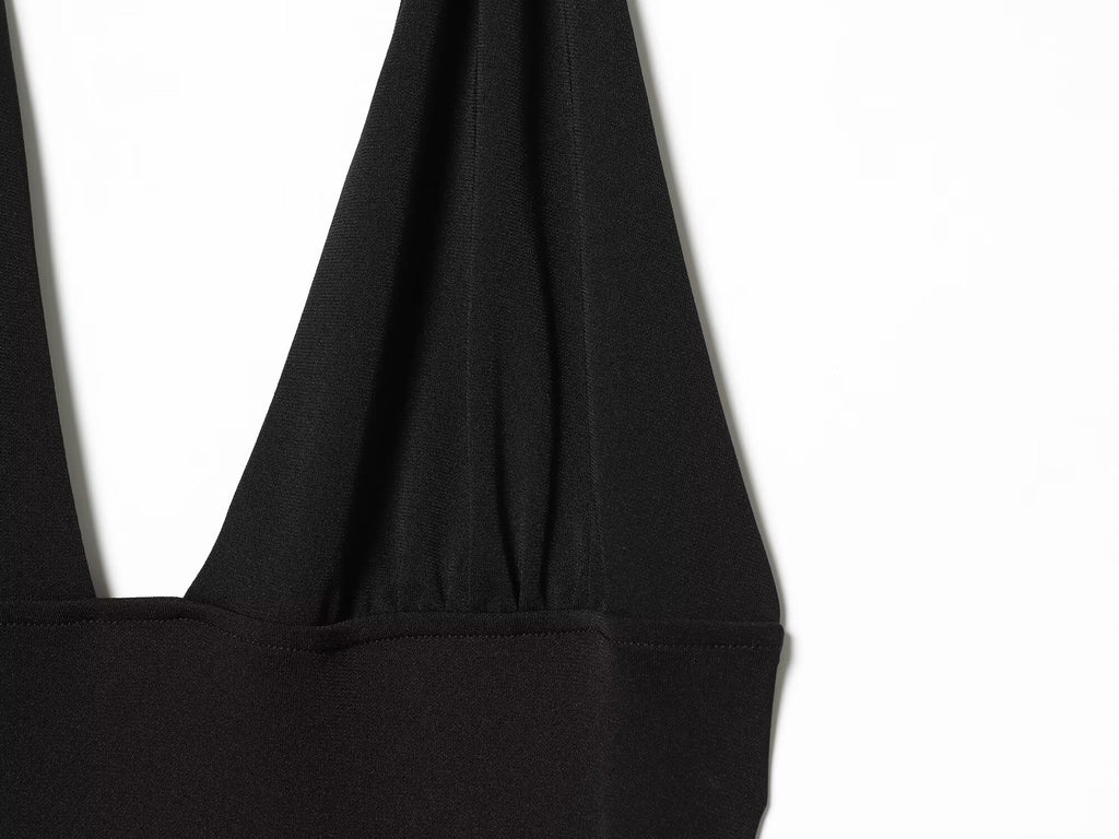 Women's black sexy halter neck dress