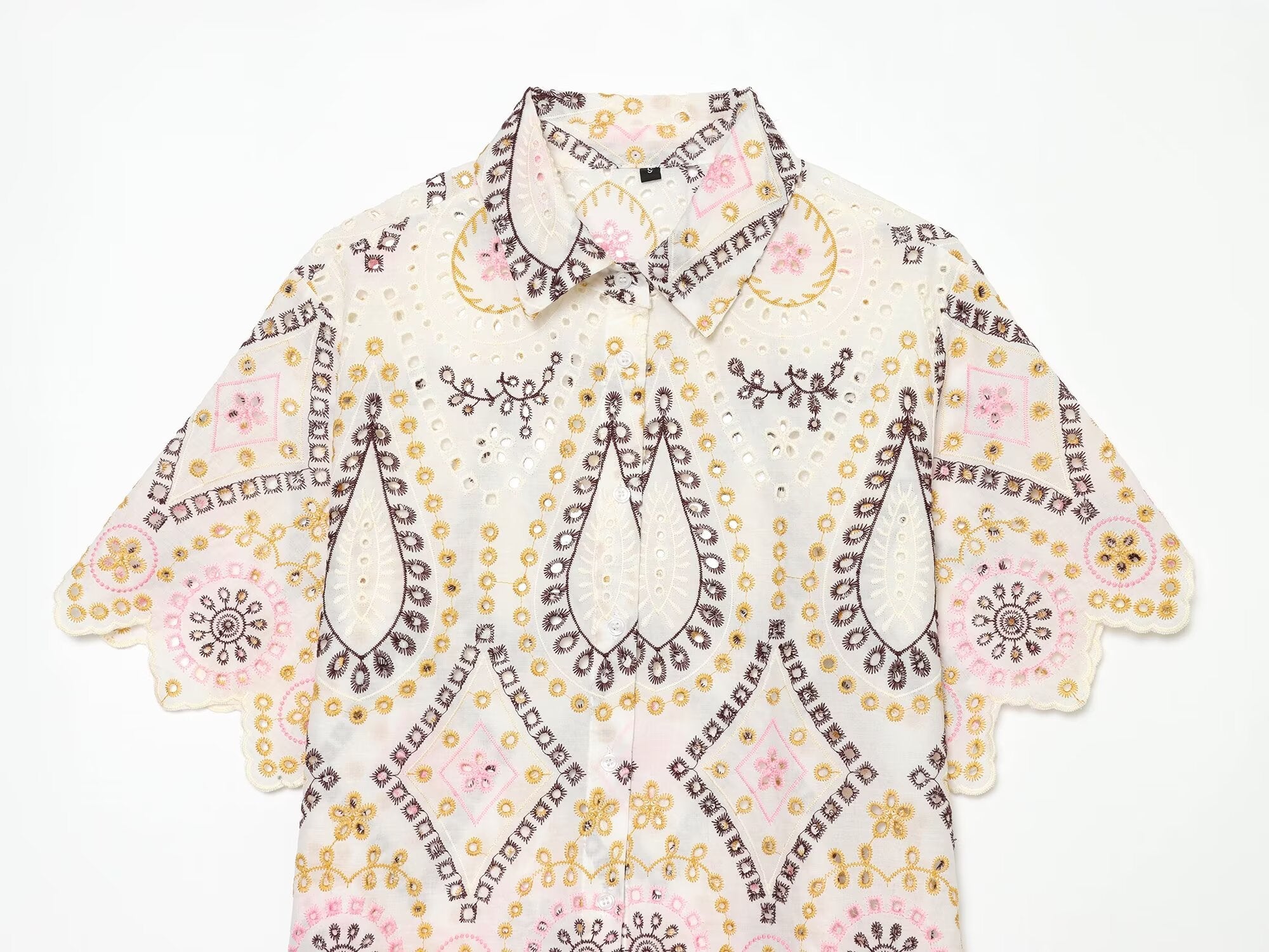Women's hollow embroidered short sleeved shirt