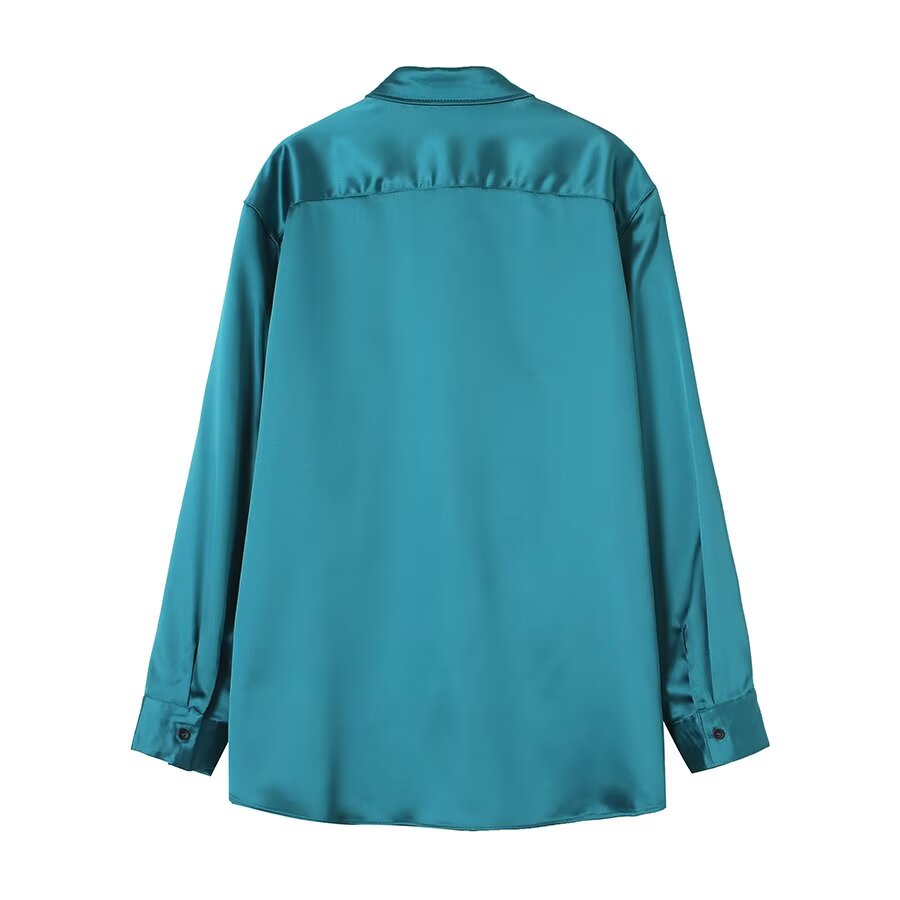suit Women's 2 pieces loose satin textured shirt+A-line skirt