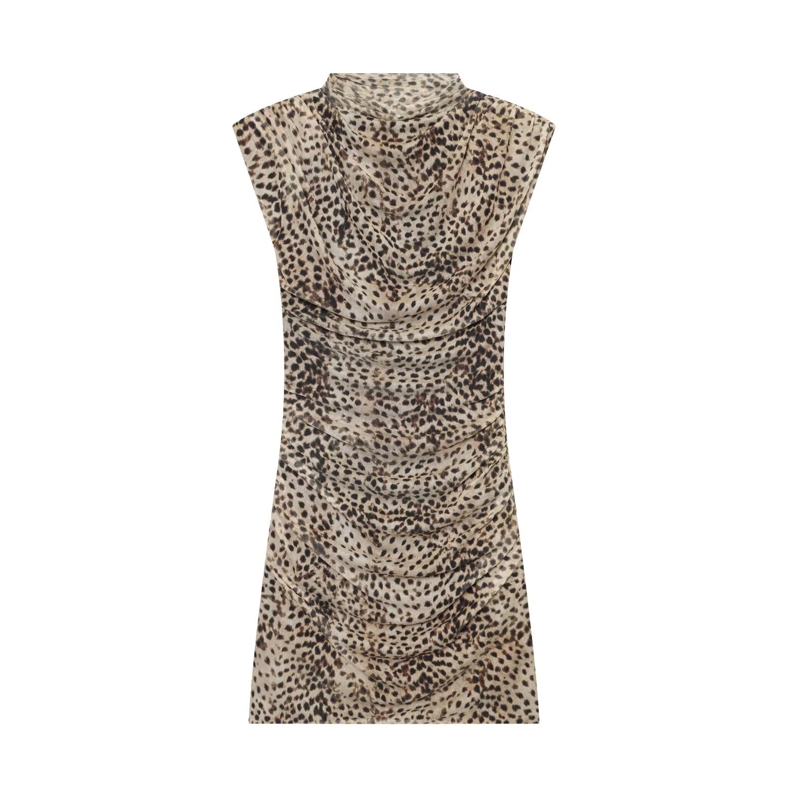Women's animal print pleated tulle dress