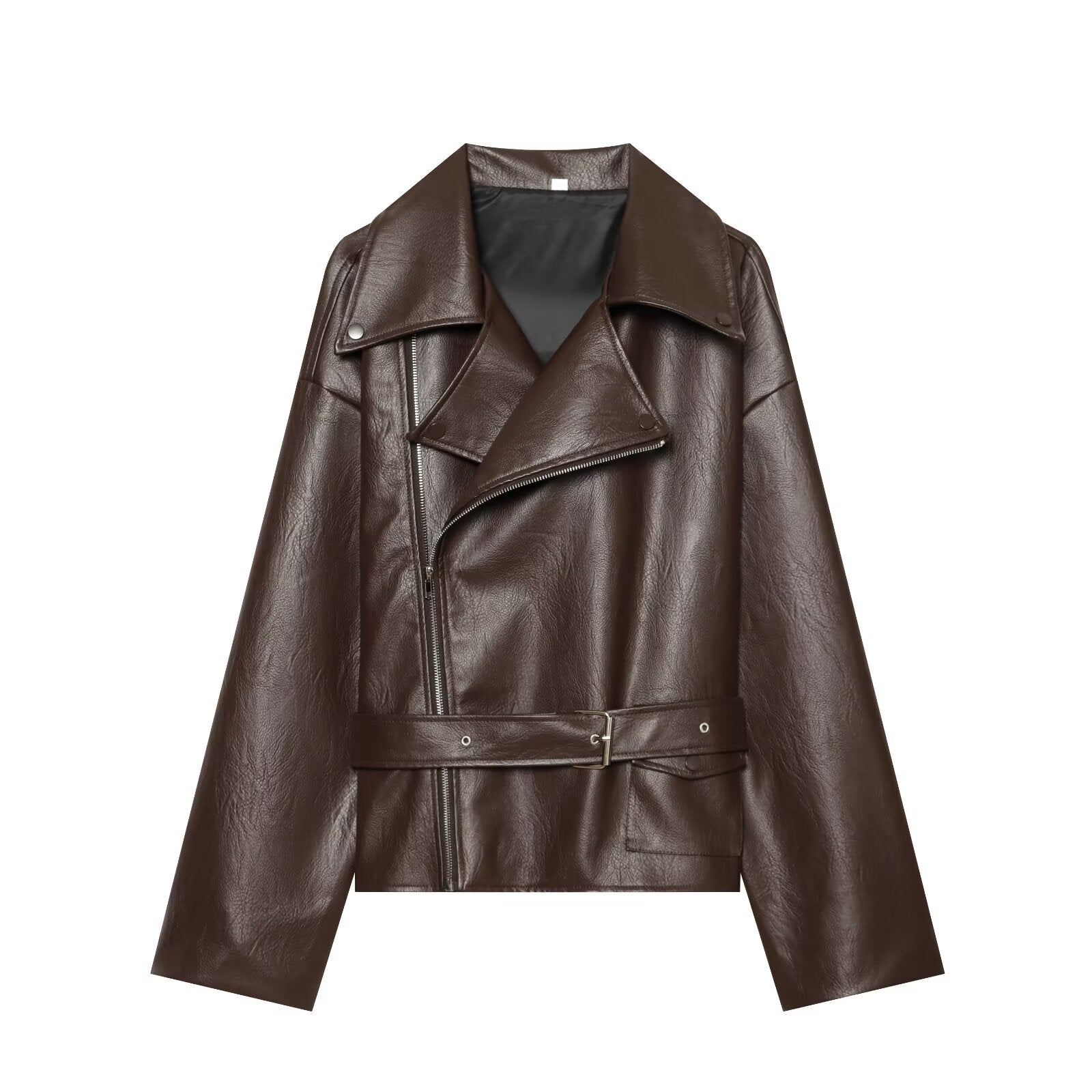Women's With Belt short Faux Leather jacket Coat