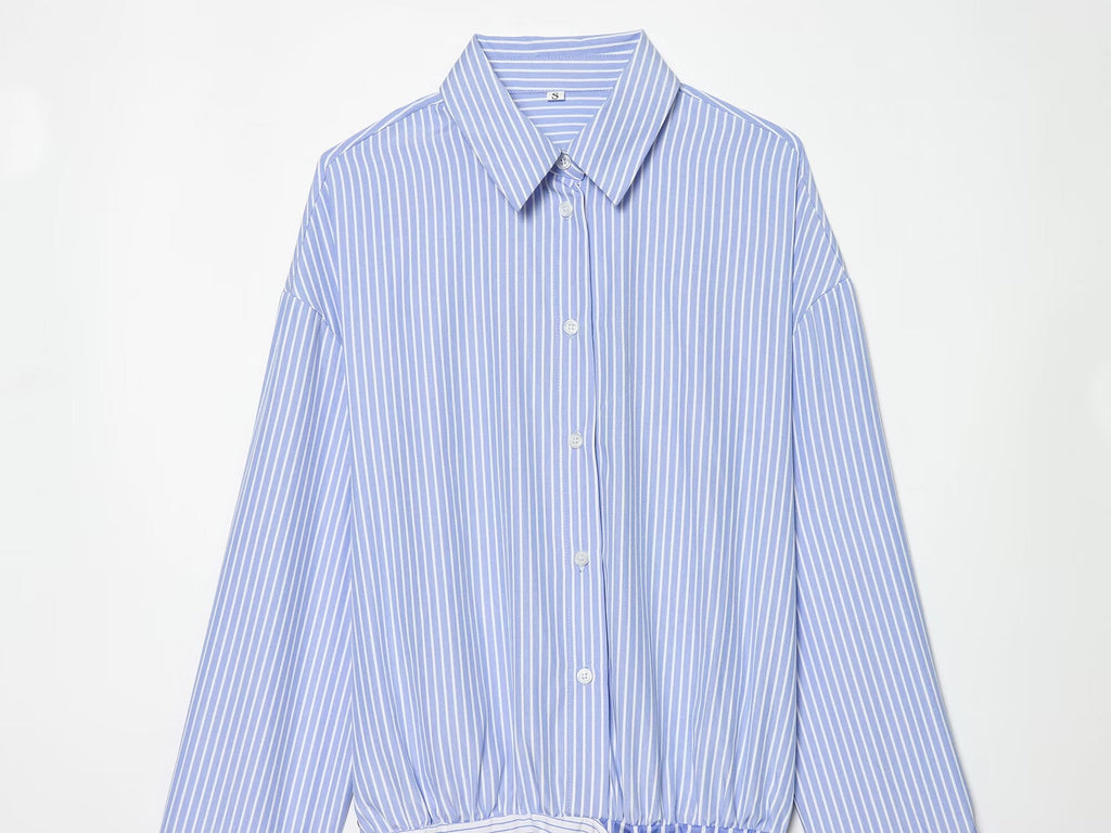 Women's knot decoration striped shirt style dress