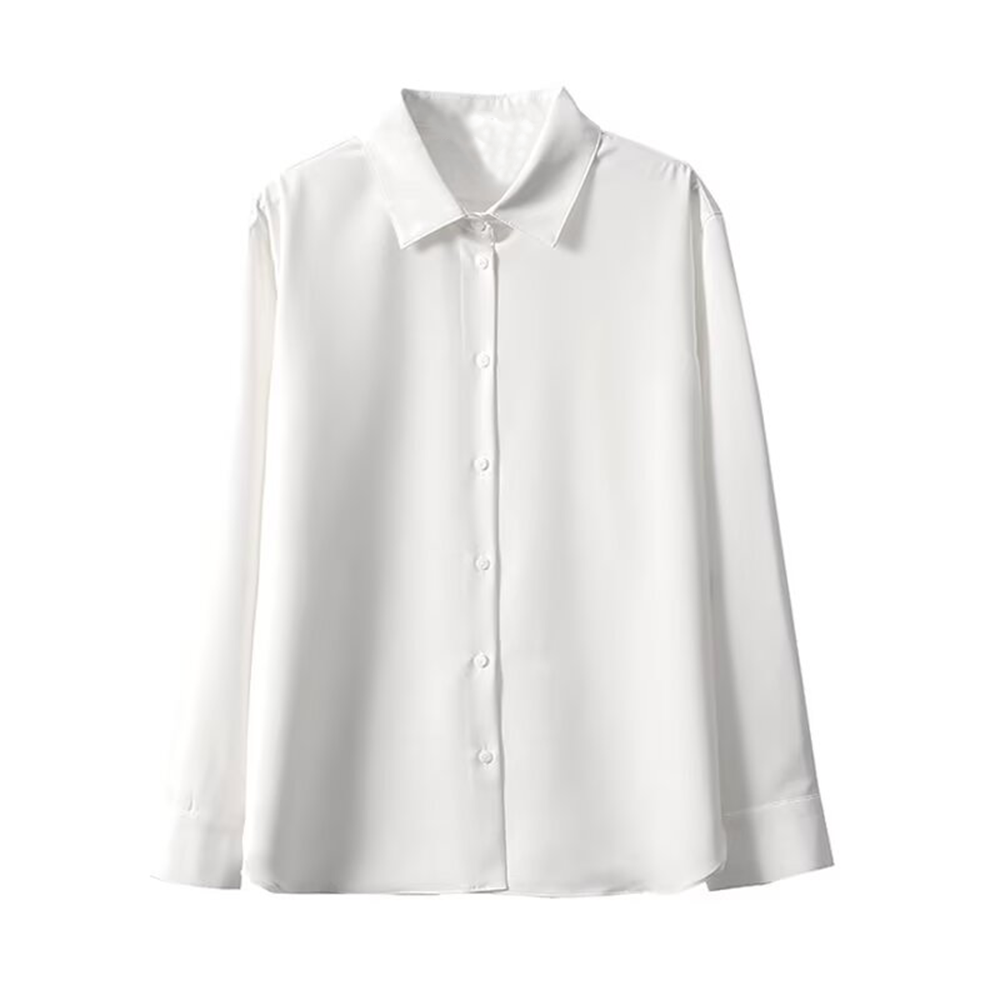 Women's loose satin textured long sleeved shirt