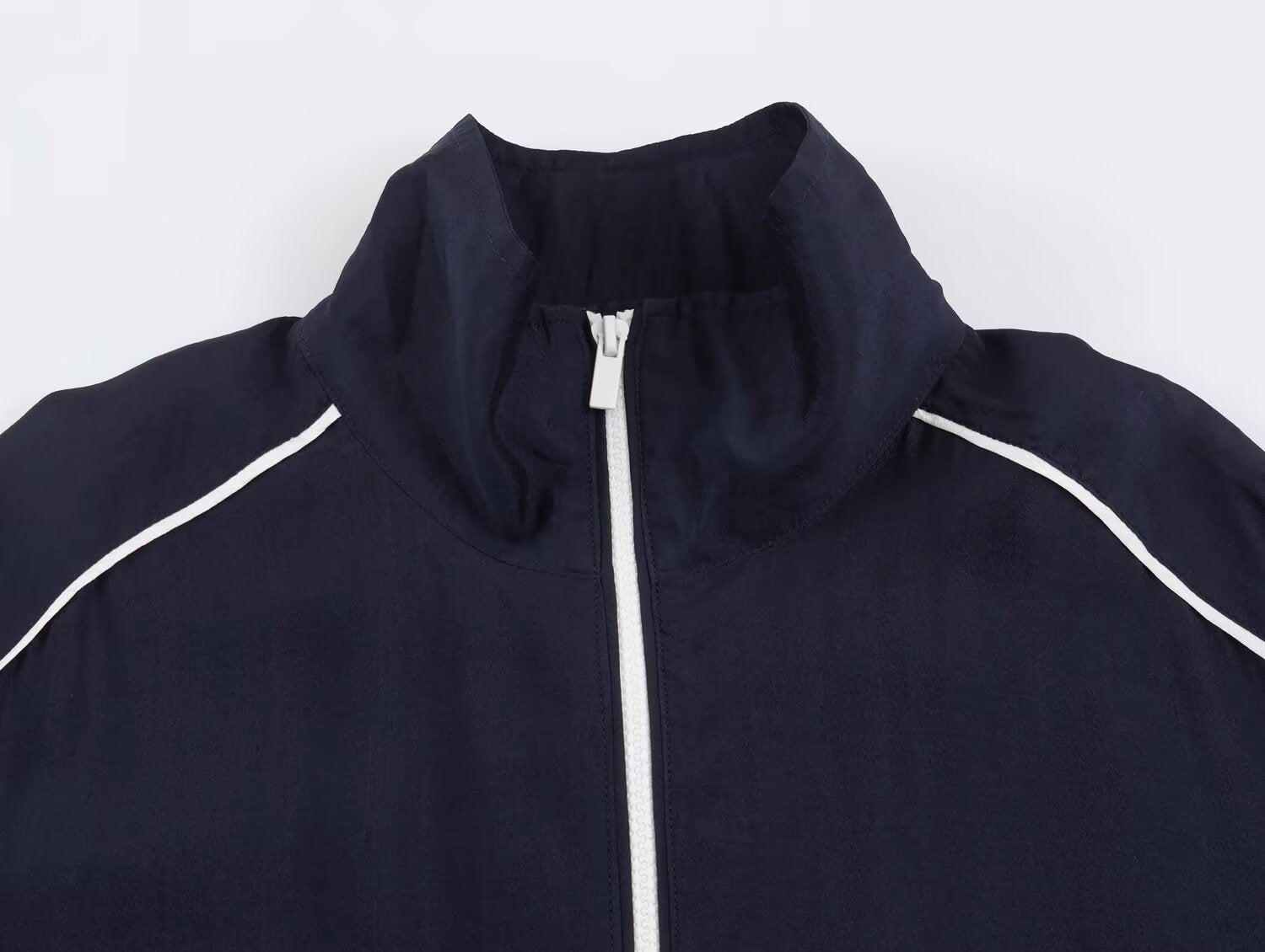 Women's stand collar contrasting striped loose Coat