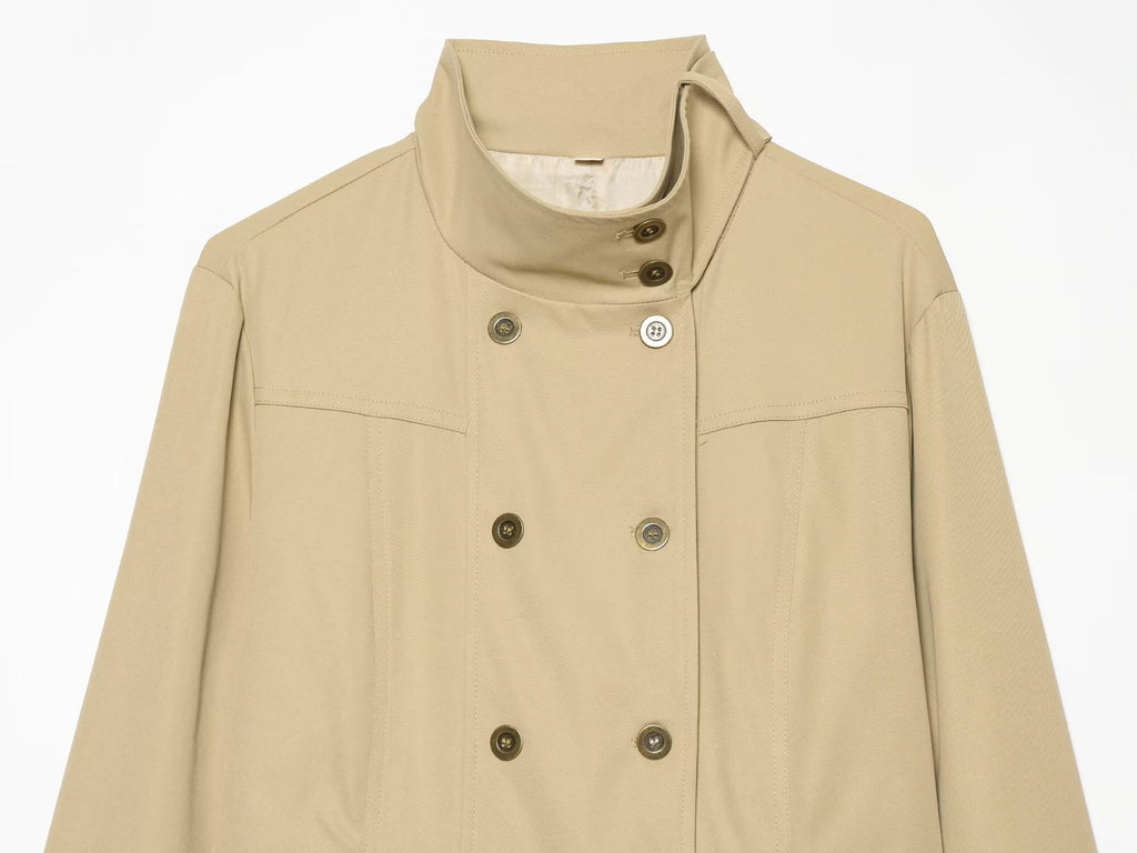 Women's pocket decoration stand collar Coat