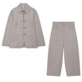 suit Women's 2 pieces rope knot buckle Lapel Coat+balloon shaped pants