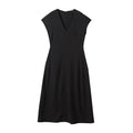 Women's 2025 new fashion black slim V-neck MIDI dress