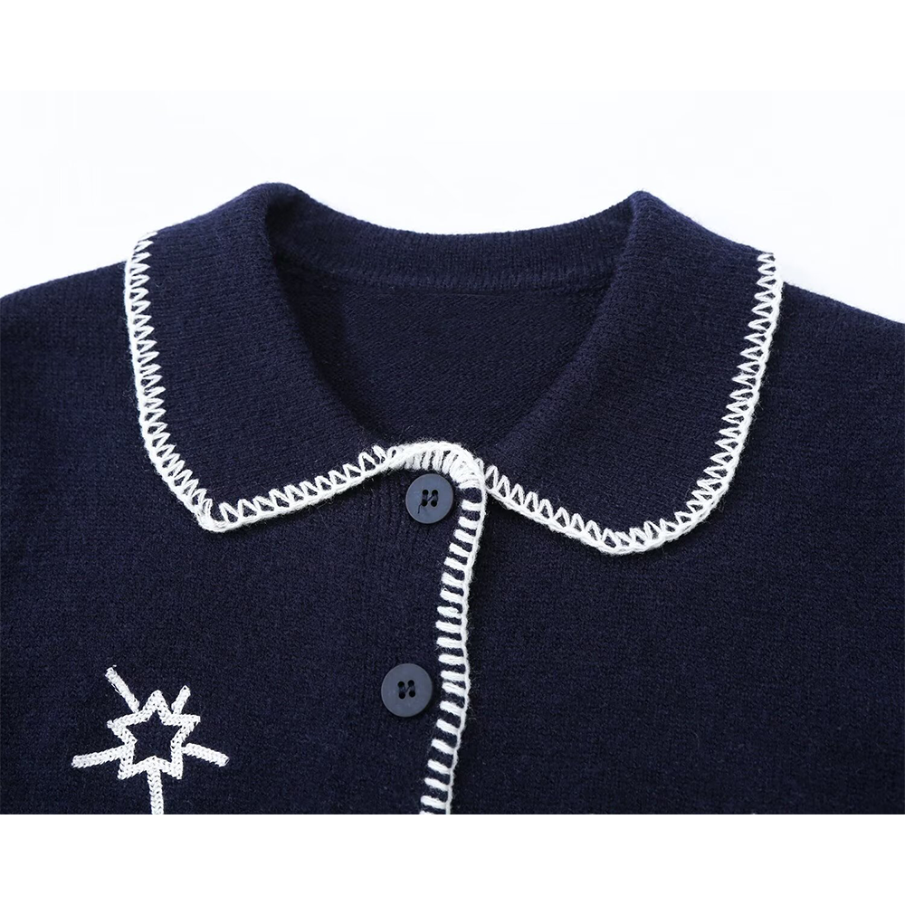 Women's soft texture contrasting pattern knitted cardigan