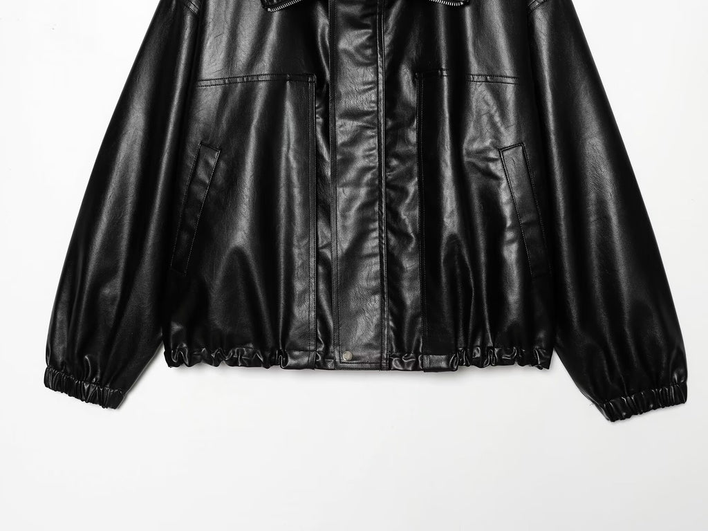 Women's loose faux leather pilot jacket Coat