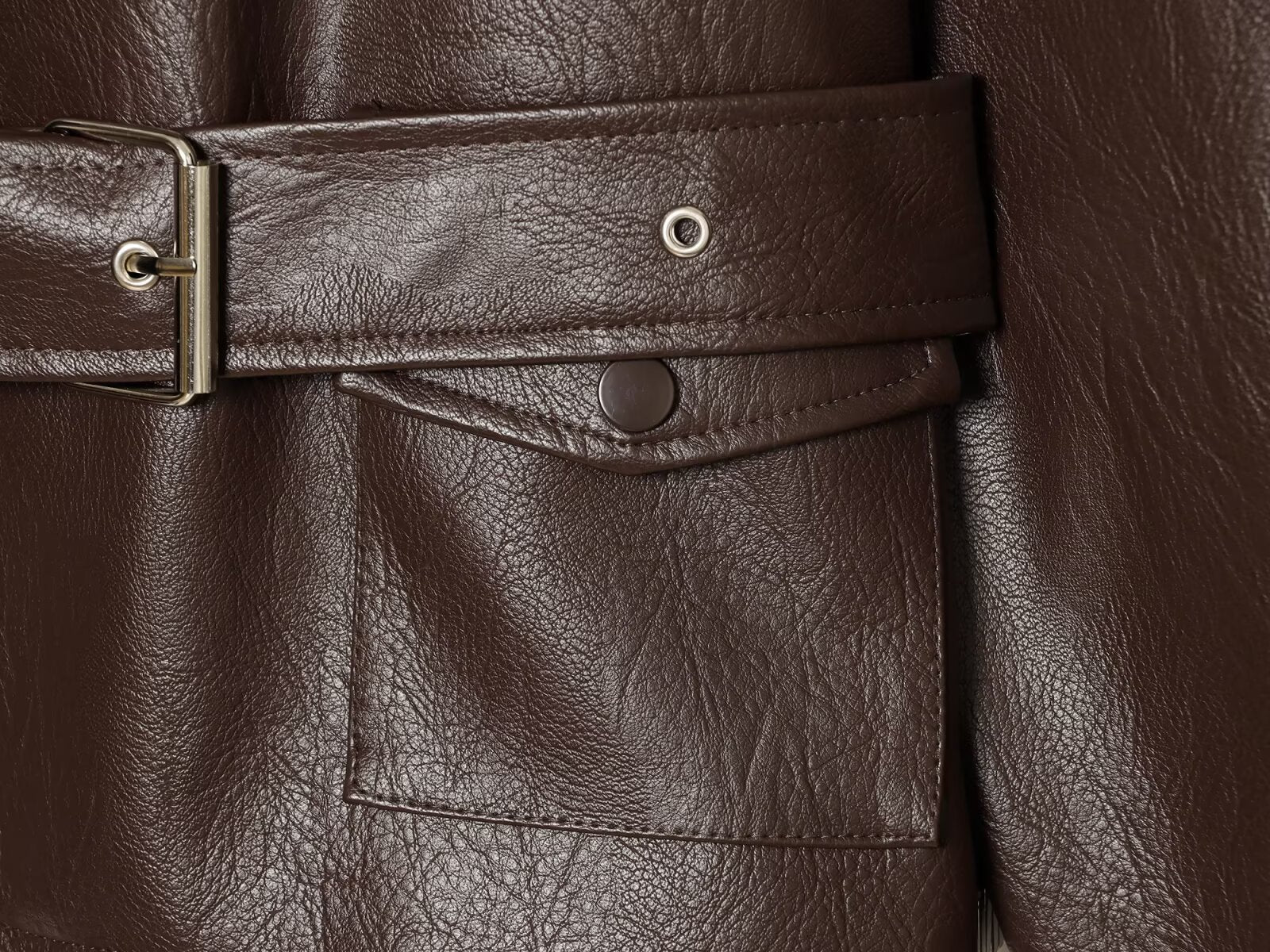 Women's With Belt short Faux Leather jacket Coat