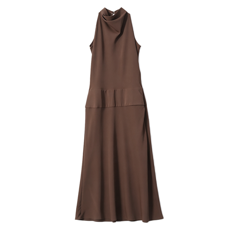 Women's waisted hanging collar MIDI dress