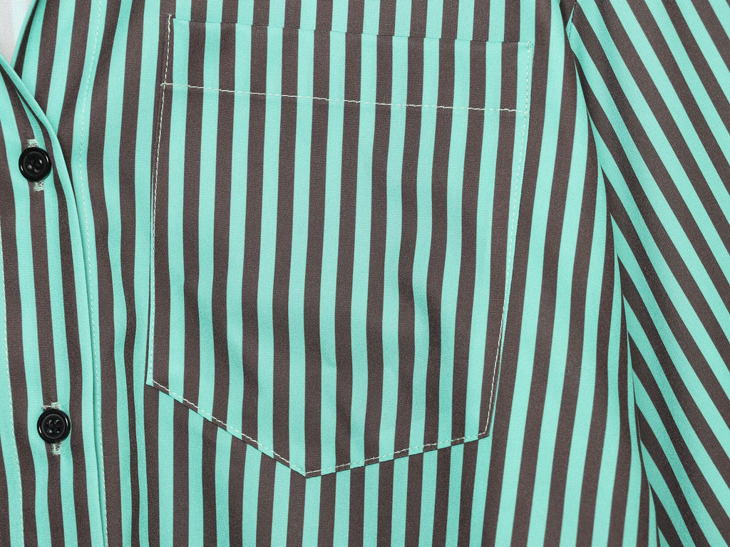 Women's pleated decorative loose striped shirt