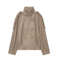 Women's suede textured stand collar double breasted Coat