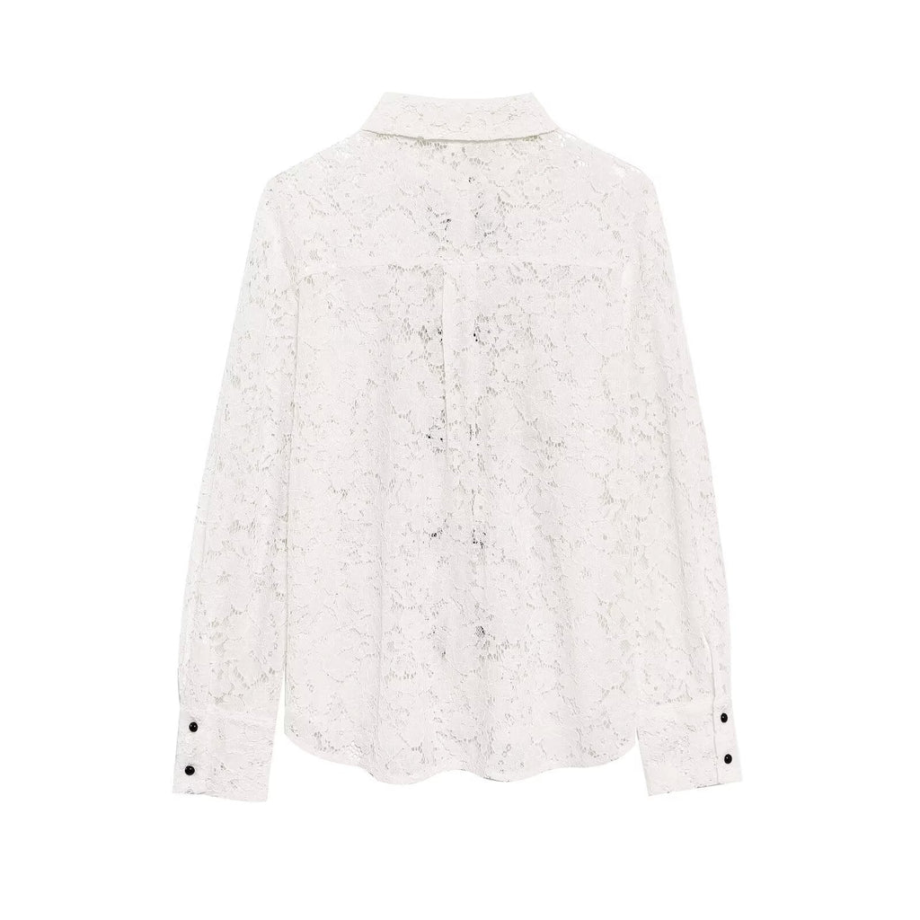 Women's bow decoration casual lapel lace shirt