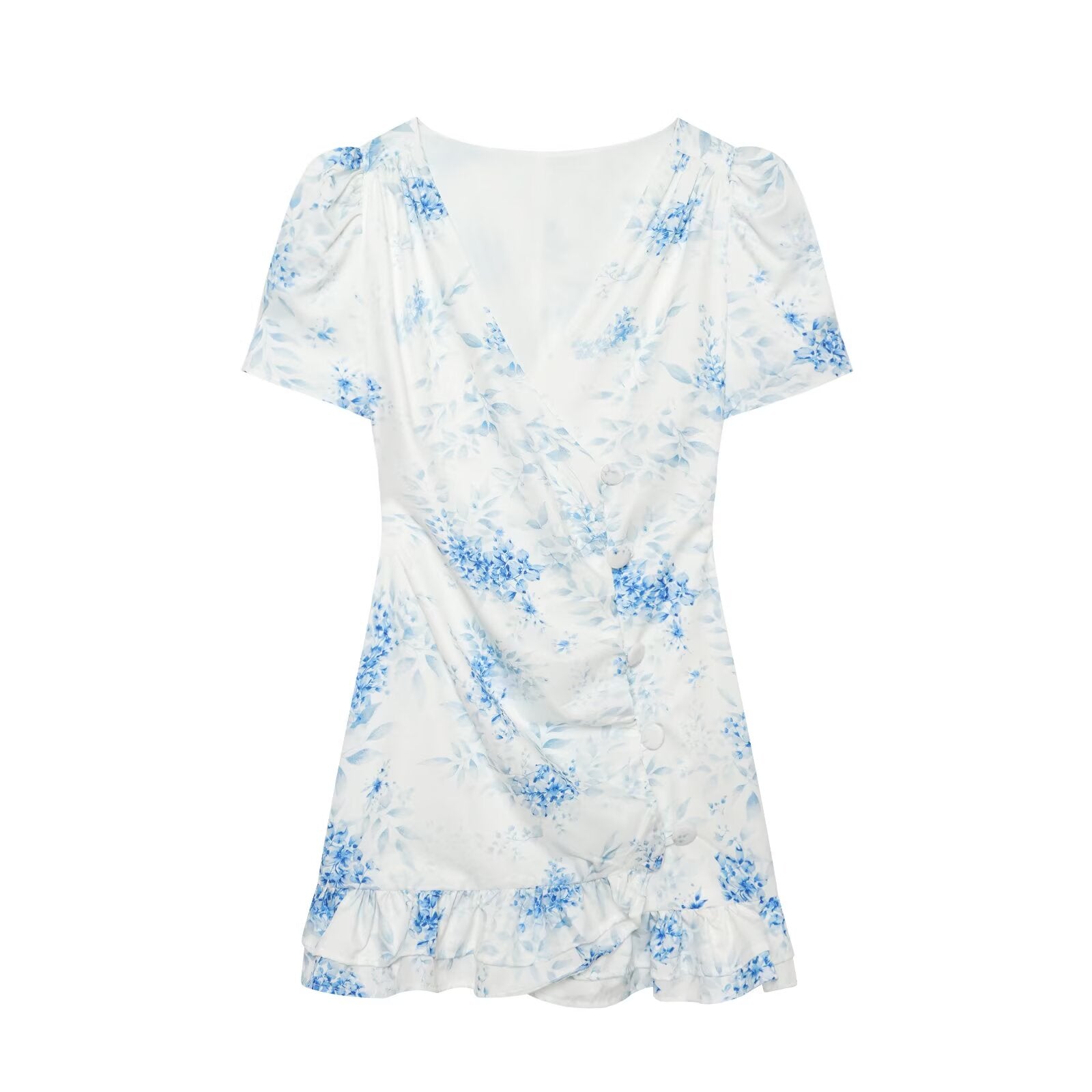 Women's ruffled V-neck printed dress