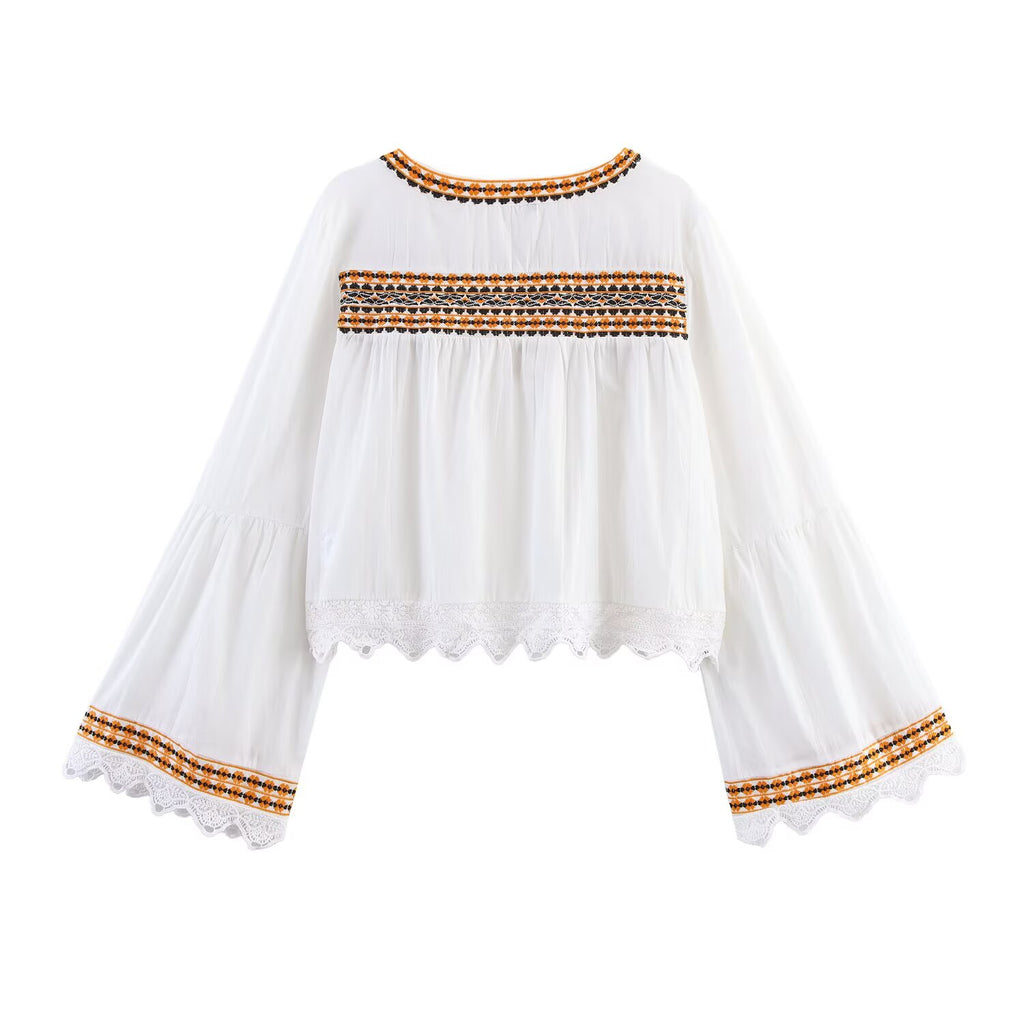 suit Women's 2 pieces casual embroidered V-neck shirt+Shorts