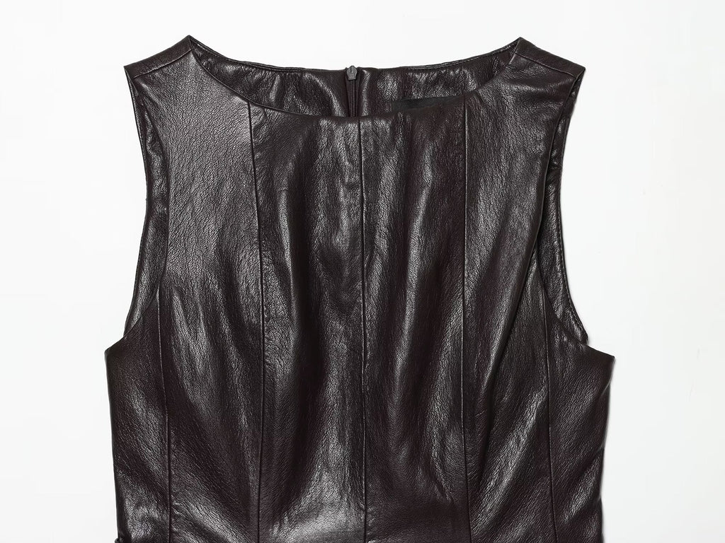suit Women's 2 pieces with Belt faux leather effect sleeveless top+Skirts