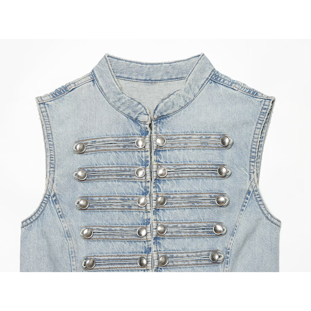 Women's button decoration sleeveless denim vest