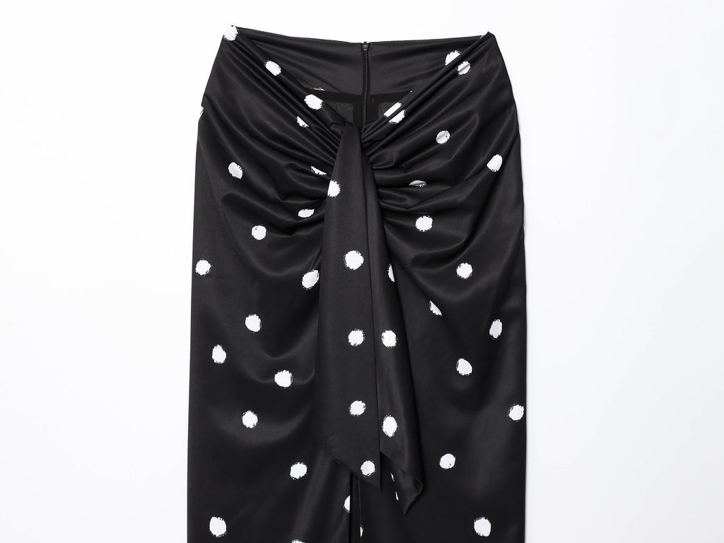 Women's knot decoration polka dot MIDI skirt