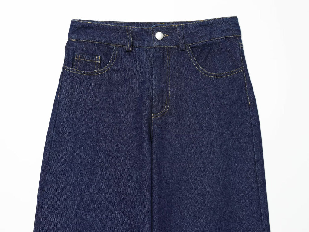 suit Women's 2 pieces comfortable high waisted wide leg jeans+denim shirt