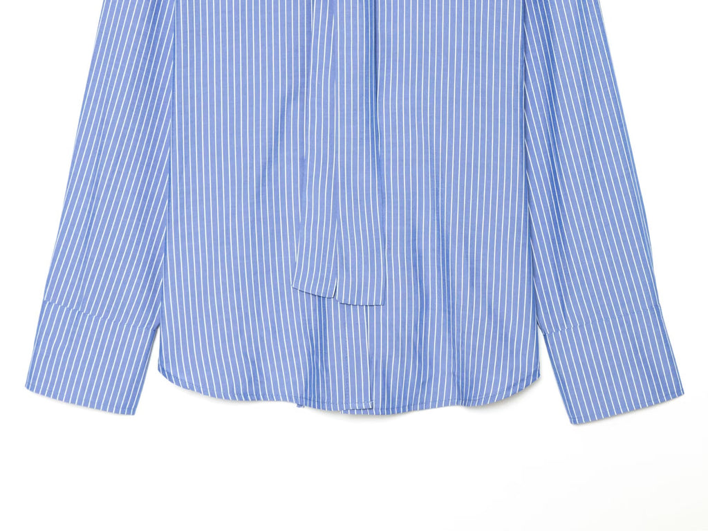 Women's waist cinched long sleeved striped shirt
