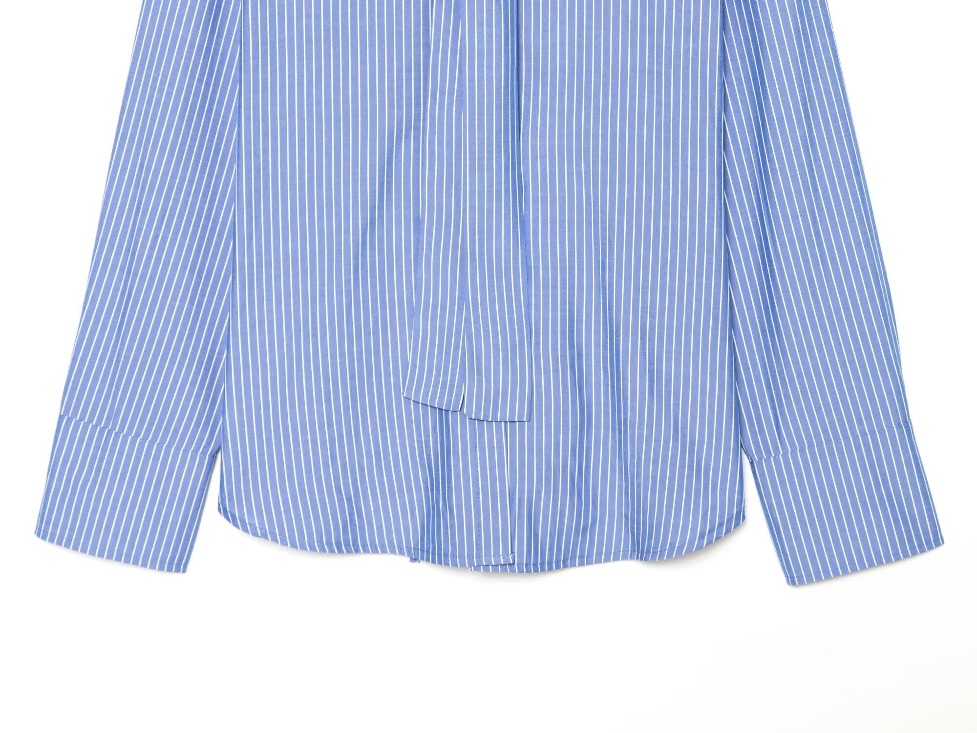 Women's waist cinched long sleeved striped shirt