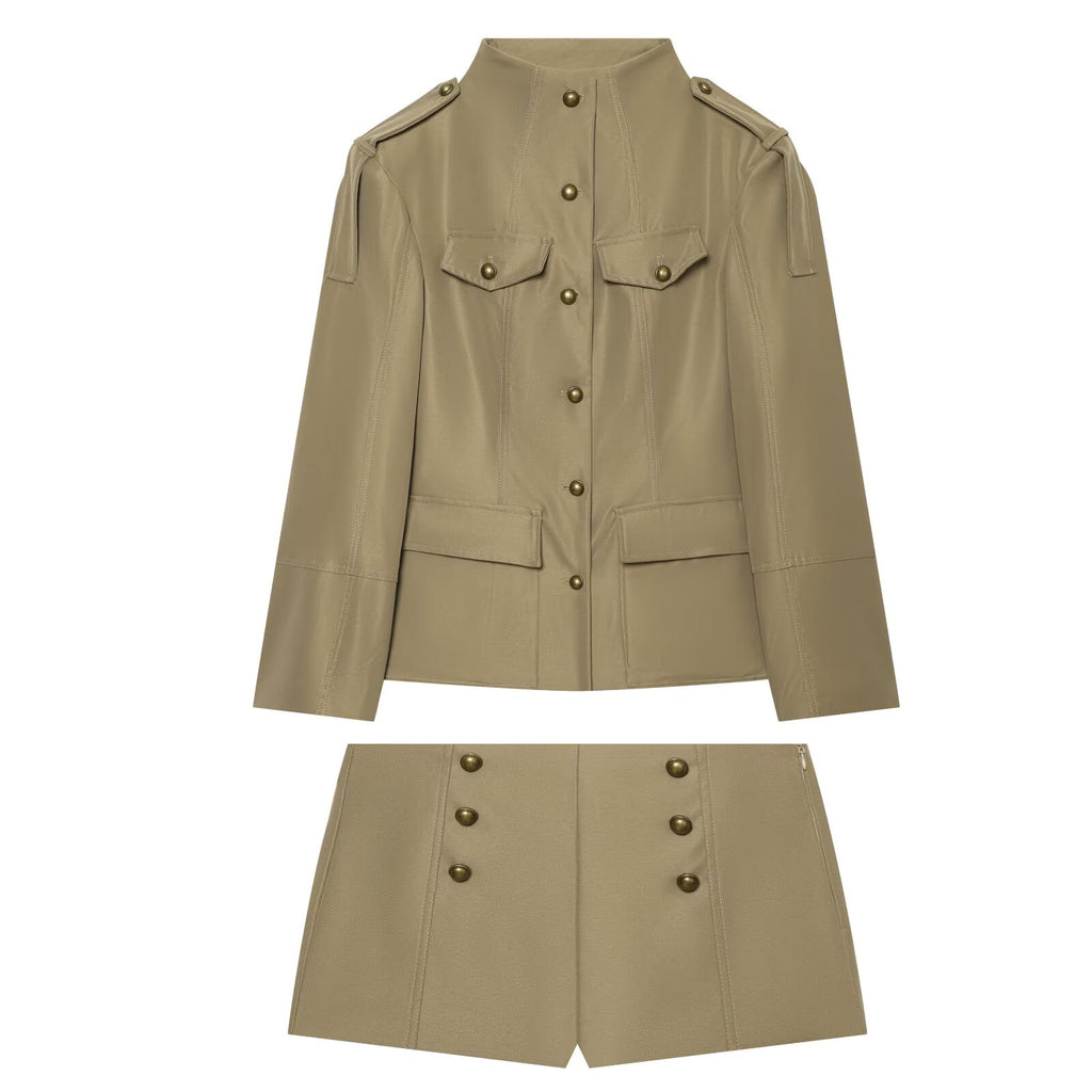 suit Women's 2 pieces pocket decoration slim jacket Coat+Shorts