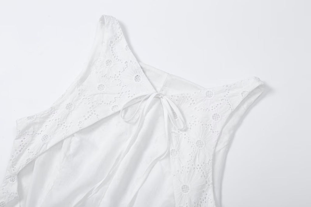 Women's hollow embroidery sleeveless MIDI dress