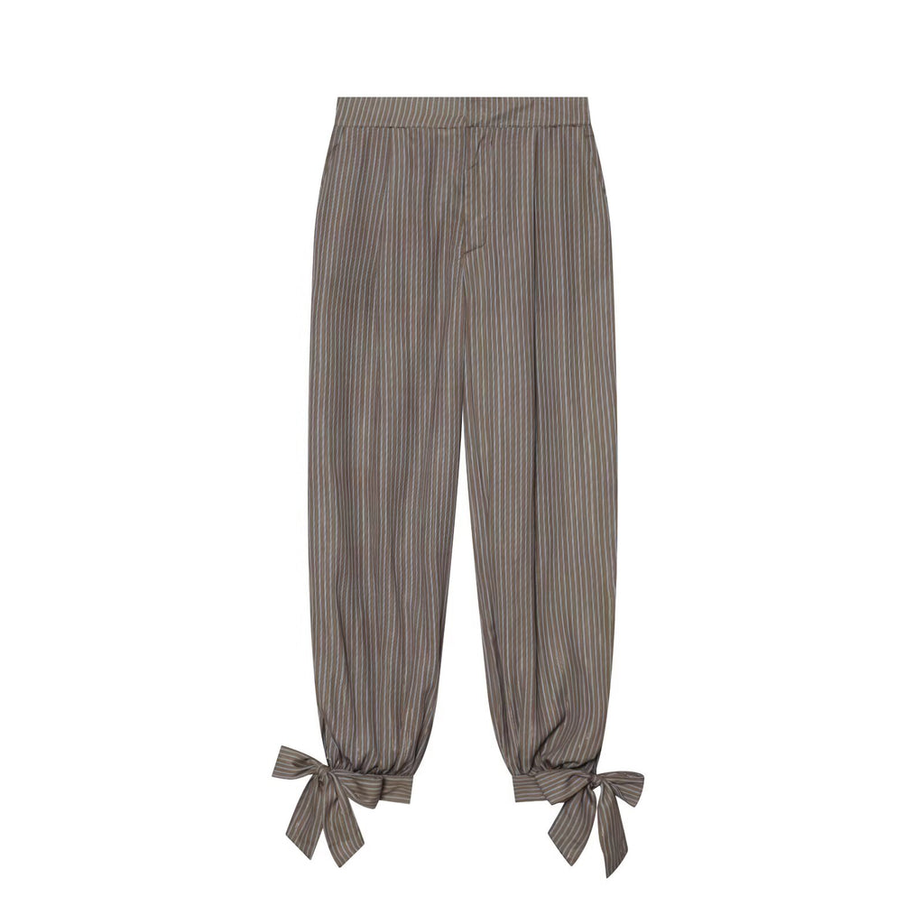 Women's bow decoration linen blended lantern pants